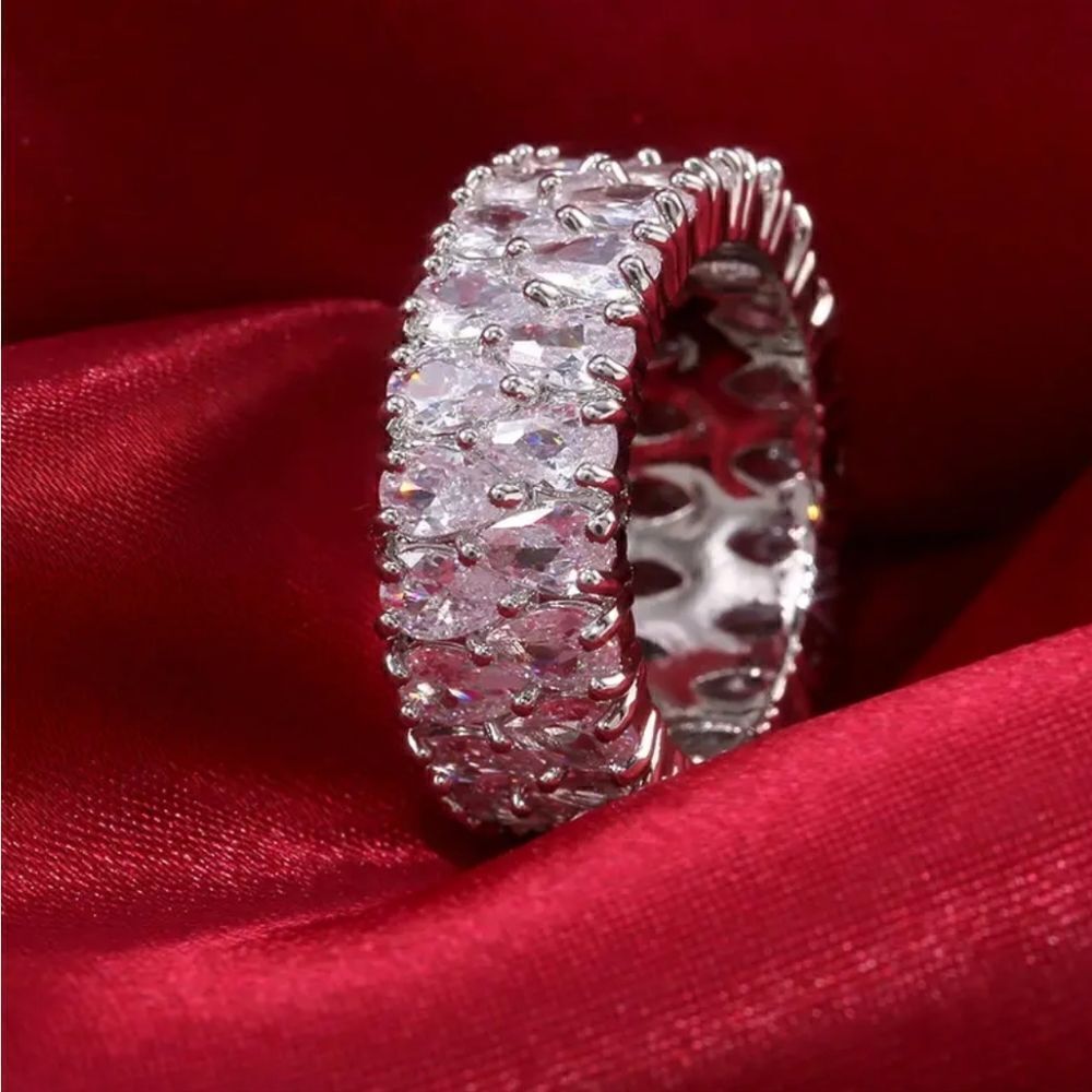 High-end double water drop shape zircon ring, stainless steel band - Picture 4 of 12